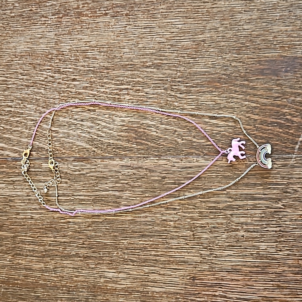 Capelli New York Rainbow and Unicorn Pendant Necklaces (2 Total)